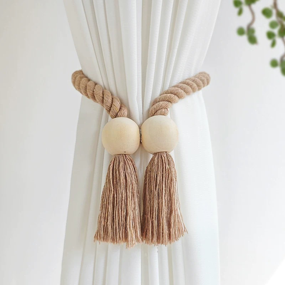 Beaded Trim Fringe - สายรัดม่านแบบลูกปัดเรียบง่าย 1 ชิ้น ไม่ต้องเจาะ ติดตั้งด้วยแม่เหล็ก ปรับได้