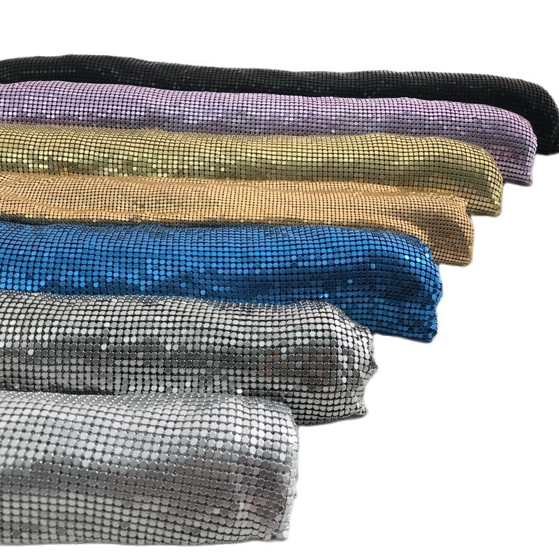 Crystal Mesh Fabric - ผ้าเลื่อมโลหะอลูมิเนียมสีทองแบบทำมือเย็บผ้าสำหรับงานปาร์ตี้75x45cm