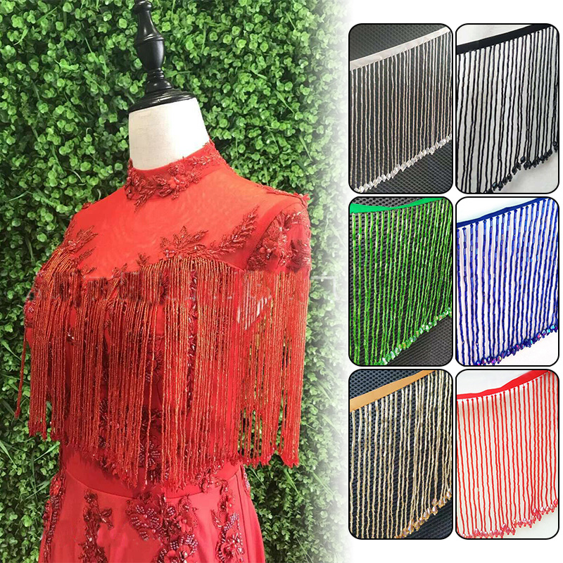 Beaded Trim Fringe - พู่ประดับลูกปัดพู่ลูกไม้คริสตัลขนาด90x15ซม. สำหรับเย็บผ้าม่านแบบทำมือวัสดุตกแต่งเสื้อผ้าชุดเดรสเต้นรำ