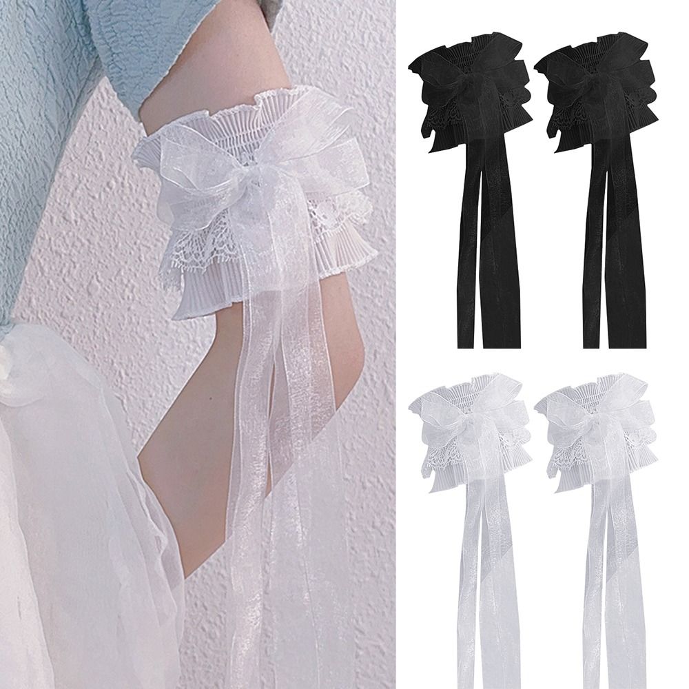 Lace Ribbon Trim - แขนเสื้อผูกโบว์สำหรับเจ้าสาวถุงมือปั่นจักรยานลูกไม้ชั้นลายดอกไม้ยืดหยุ่นมีระบายและริบบิ้นยาวแขนยาว