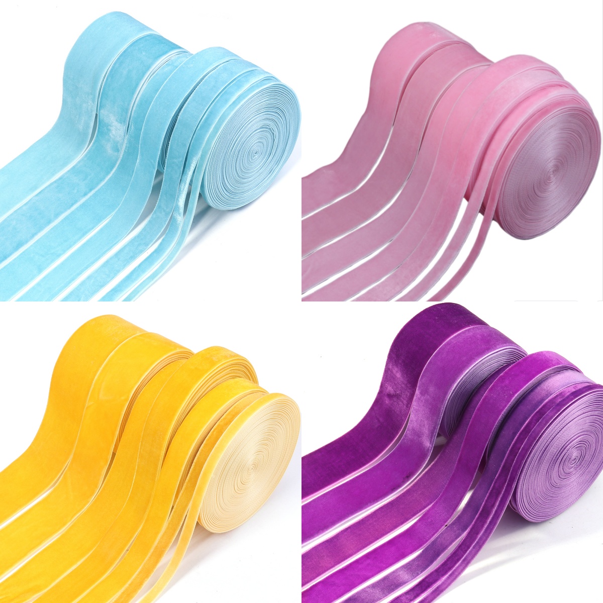 Velvet Ribbon Roll - ริบบิ้นกำมะหยี่ 5-10 หลา/ม้วน สีฟ้า ชมพู เหลือง