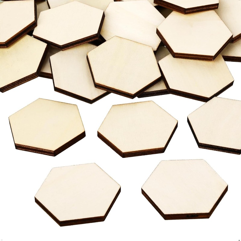 Craft Embellishment - ชิ้นงานไม้หกเหลี่ยมขนาด 4 ซม. จำนวน 50 ชิ้น