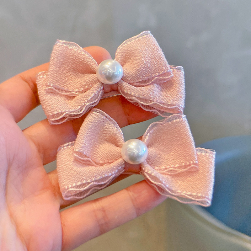 Lace Ribbon Trim - 48 ชิ้น/ล็อตลูกไม้ Trim ริบบิ้นโบว์ผมคลิป Pearl Center