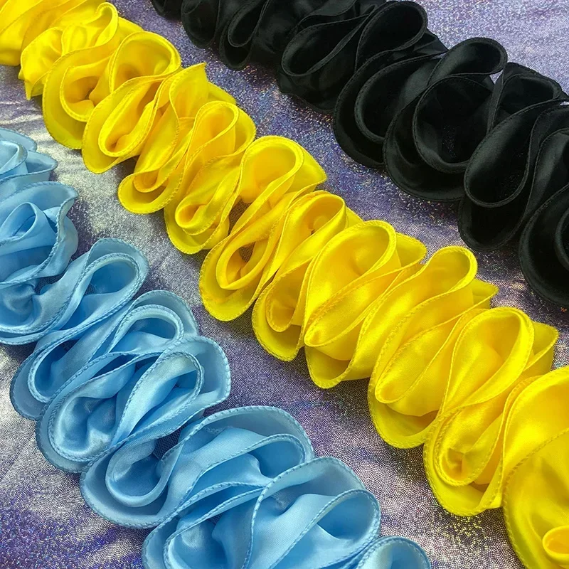 Lace Ribbon Trim - 5 หลาจีบ Ruffled Trim เงาซาติน 3D