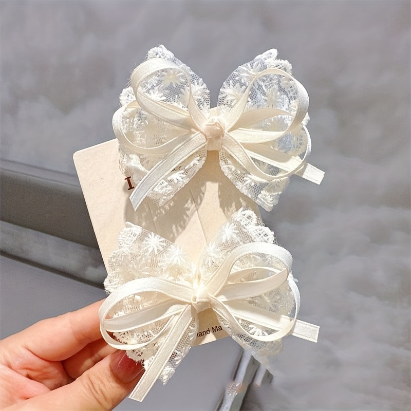 2 ชิ้น Elegant Lace Bow Hairpi - Lace Ribbon Trim บทวิจารณ์และราคา