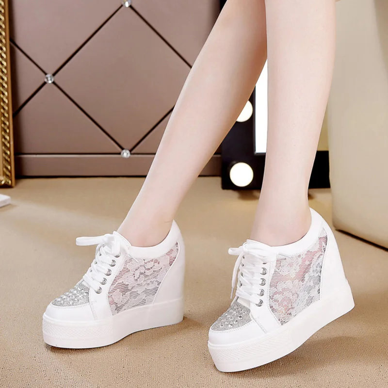 รองเท้าแพลตฟอร์มรองเท้าผ้าใบแฟ - Crystal Mesh Fabric บทวิจารณ์และราคา