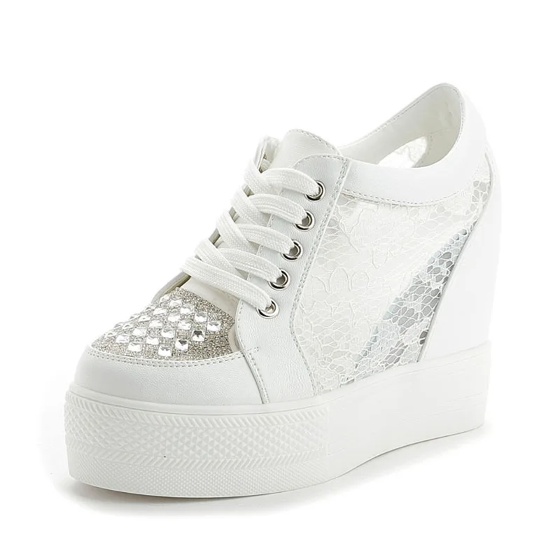 รองเท้าแพลตฟอร์มรองเท้าผ้าใบแฟ - Crystal Mesh Fabric บทวิจารณ์และราคา