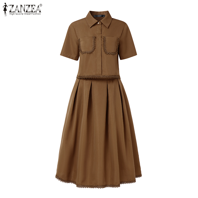 ZANZEA ชุดกระโปรง 2 ชิ้น แต่งล - Elastic Lace Trim บทวิจารณ์และราคา