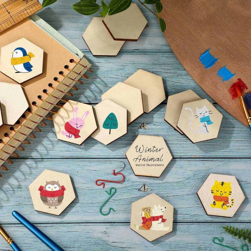 ชิ้นงานไม้หกเหลี่ยมขนาด 4 ซม.  - Craft Embellishment บทวิจารณ์และราคา