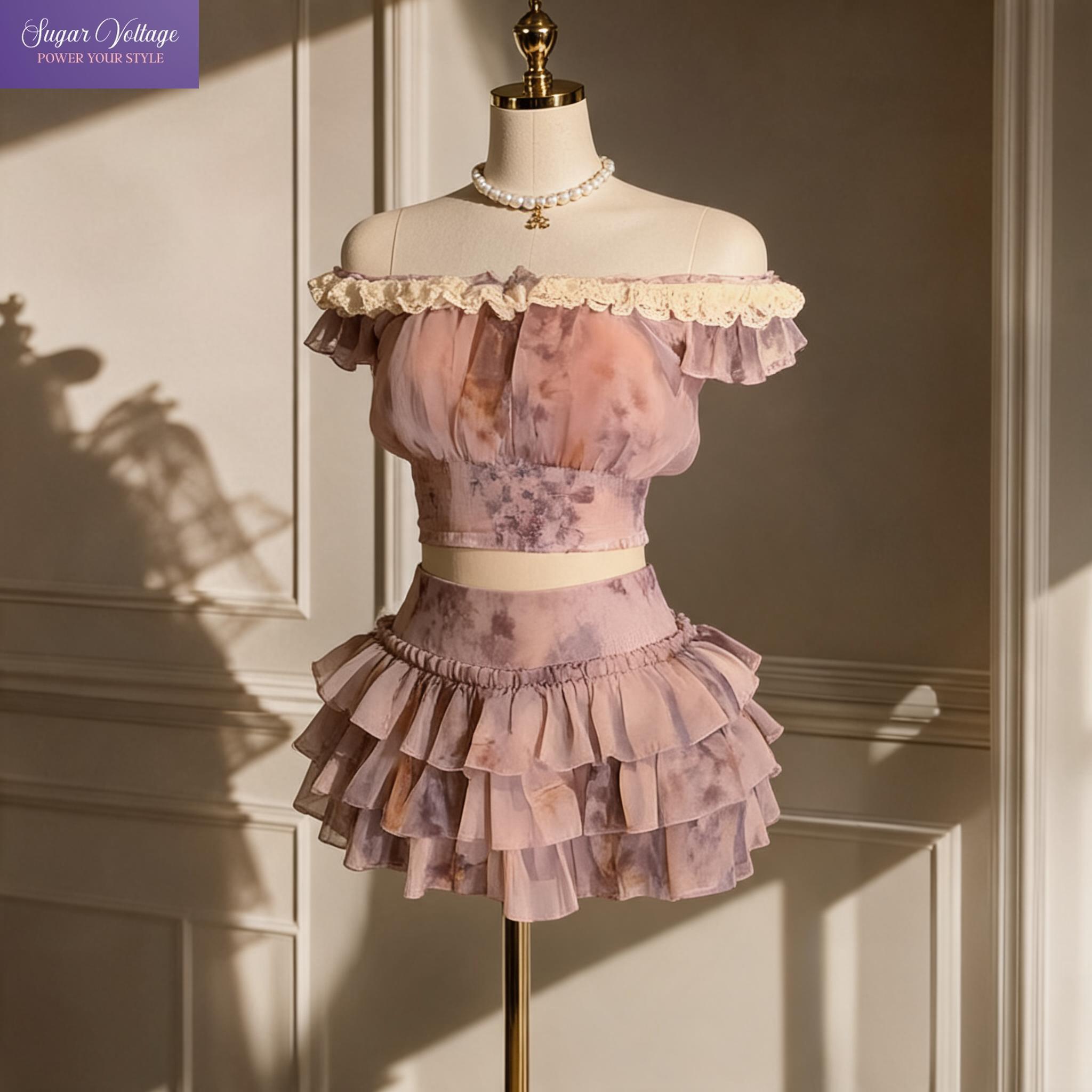 ชุดเซ็ต 2 ชิ้นลายดอกไม้สไตล์ฝร - Elastic Lace Trim บทวิจารณ์และราคา