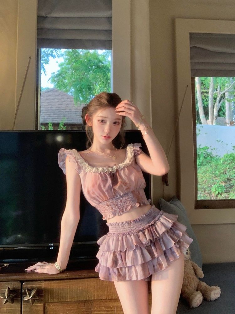 ชุดเซ็ต 2 ชิ้นลายดอกไม้สไตล์ฝร - Elastic Lace Trim บทวิจารณ์และราคา