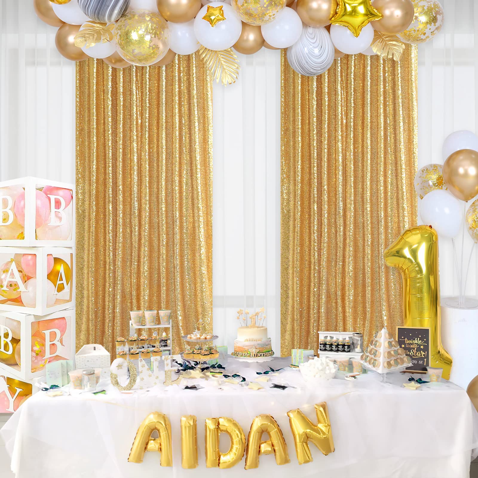 2PCS ทองเลื่อมปาร์ตี้ฉากหลังผ้ - Sequin Fabric Panel บทวิจารณ์และราคา