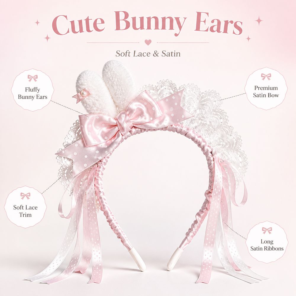 ที่คาดผมลายจุดพร้อมโบว์และหูกร - Lace Ribbon Trim บทวิจารณ์และราคา